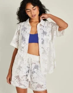 Accessorize Short Sleeve Lacy Palm Shirt Ivory