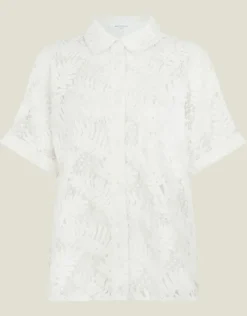 Accessorize Short Sleeve Lacy Palm Shirt Ivory