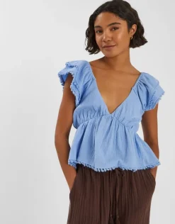 Accessorize Sleeveless Frilly Tassel Top Blue
