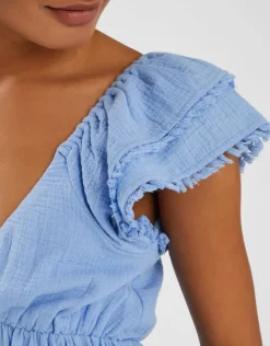 Accessorize Sleeveless Frilly Tassel Top Blue