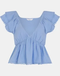 Accessorize Sleeveless Frilly Tassel Top Blue