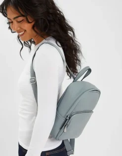 Accessorize Small Plain Faux Leather Backpack Blue
