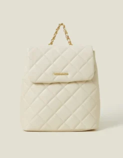Accessorize Small Quilted Faux Leather Backpack Cream