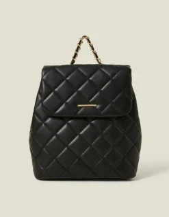 Accessorize Small Quilted Faux Leather Backpack Black