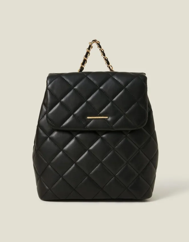 Accessorize Small Quilted Faux Leather Backpack Black