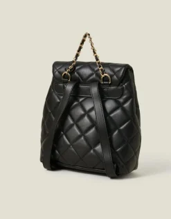 Accessorize Small Quilted Faux Leather Backpack Black