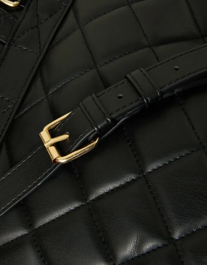 Accessorize Small Quilted Faux Leather Backpack Black