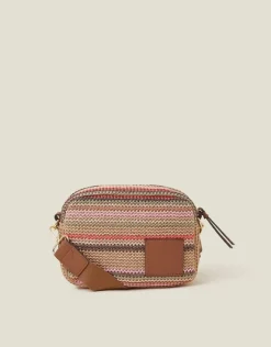 Accessorize Small Stripe Raffia Cross-Body Bag
