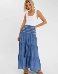 Accessorize Smock Tiered Maxi Skirt Blue