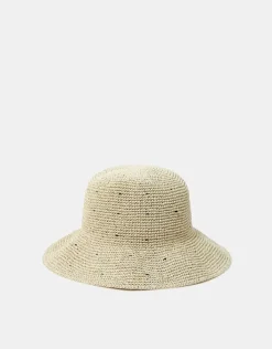 Accessorize Spot Straw Bucket Hat Natural