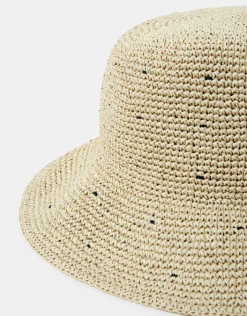 Accessorize Spot Straw Bucket Hat Natural