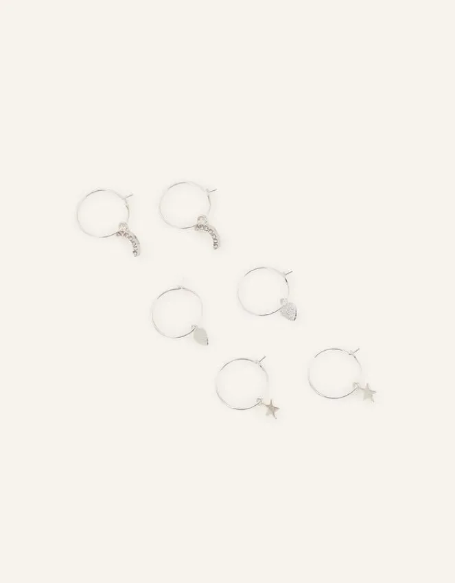 Accessorize Star and Moon Hoop Earring Set of Three