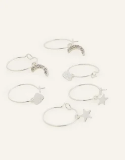 Accessorize Star and Moon Hoop Earring Set of Three