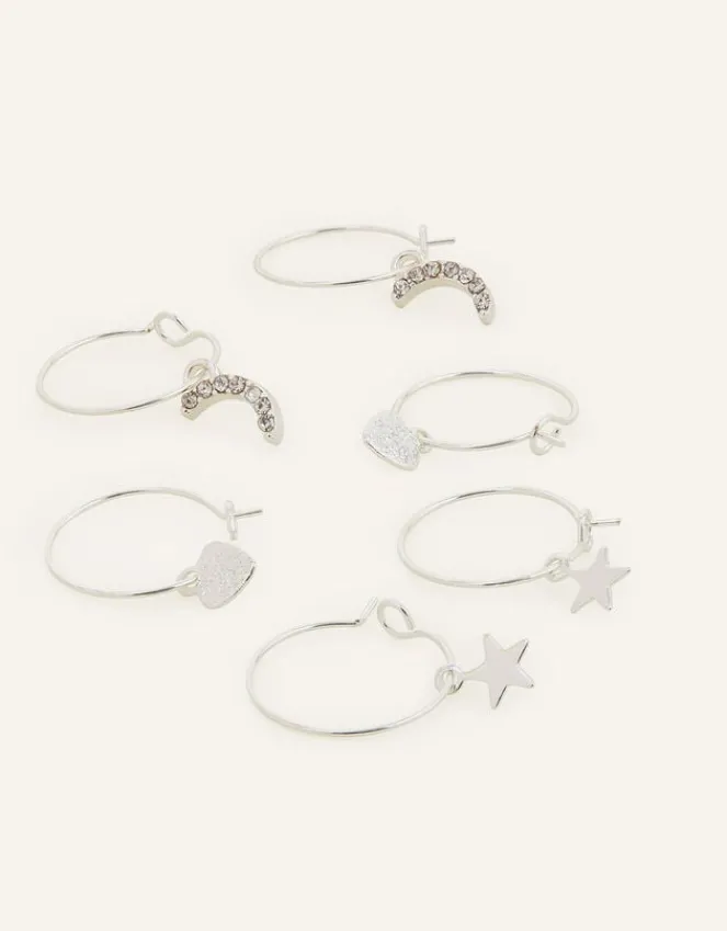 Accessorize Star and Moon Hoop Earring Set of Three
