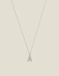 Accessorize Sterling Silver Diamante Initial Pendant Necklace White
