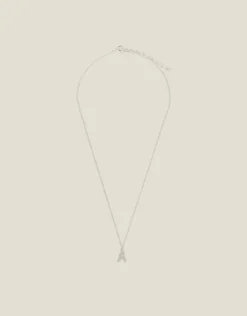 Accessorize Sterling Silver Diamante Initial Pendant Necklace White