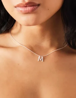 Accessorize Sterling Silver Diamante Initial Pendant Necklace White