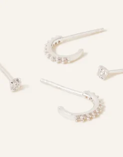 Accessorize Sterling Silver Sparkle Hoops and Studs Set of Two