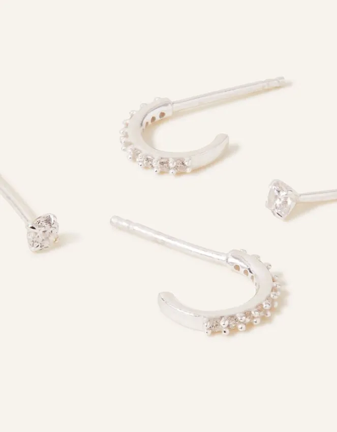 Accessorize Sterling Silver Sparkle Hoops and Studs Set of Two