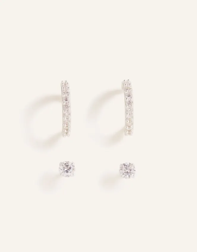 Accessorize Sterling Silver Sparkle Hoops and Studs Set of Two