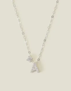 Accessorize Sterling Silver-Plated Diamante Initial Pendant Necklace Silver