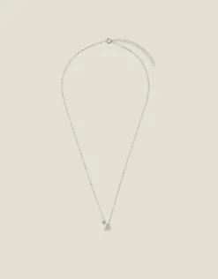 Accessorize Sterling Silver-Plated Diamante Initial Pendant Necklace Silver