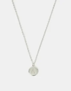Accessorize Sterling Silver-Plated Diamante Initial Round Pendant Necklace Silver