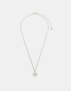 Accessorize Sterling Silver-Plated Diamante Initial Round Pendant Necklace Silver