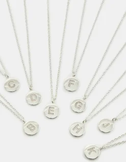 Accessorize Sterling Silver-Plated Diamante Initial Round Pendant Necklace Silver