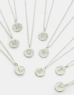 Accessorize Sterling Silver-Plated Diamante Initial Round Pendant Necklace Silver