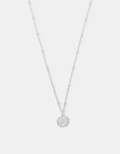 Accessorize Sterling Silver-Plated Initial Disc Pendant Necklace Silver