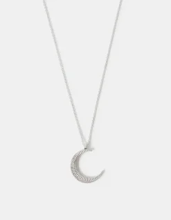 Accessorize Sterling Silver-Plated Sparkle Moon Pendant Necklace