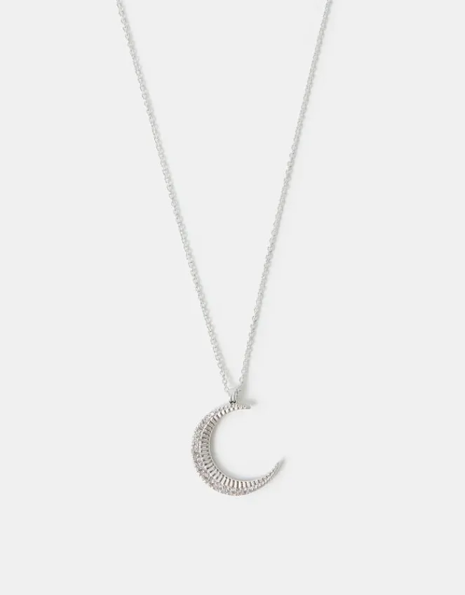 Accessorize Sterling Silver-Plated Sparkle Moon Pendant Necklace
