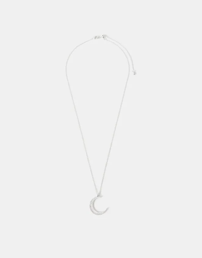 Accessorize Sterling Silver-Plated Sparkle Moon Pendant Necklace