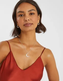 Accessorize Sterling Silver-Plated Sparkle Moon Pendant Necklace