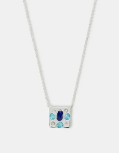 Accessorize Sterling Silver-Plated Stone Square Pendant Necklace