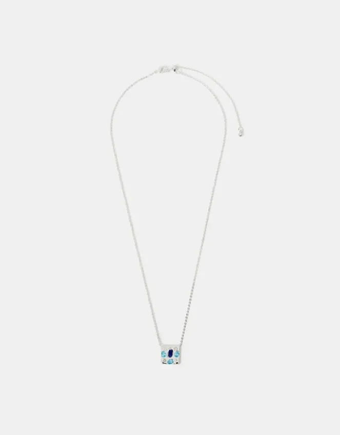 Accessorize Sterling Silver-Plated Stone Square Pendant Necklace