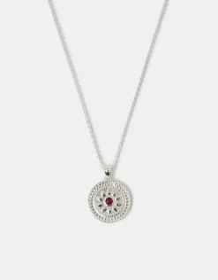 Accessorize Sterling Silver-Plated Stone Coin Pendant Necklace