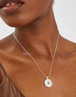 Accessorize Sterling Silver-Plated Stone Coin Pendant Necklace
