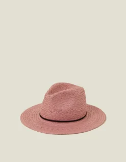Accessorize Straw Fedora Hat Pink