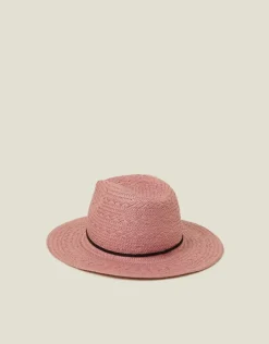 Accessorize Straw Fedora Hat Pink