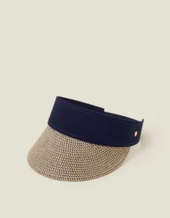 Accessorize Straw Sun Visor Navy