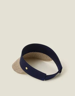 Accessorize Straw Sun Visor Navy