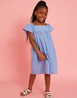 Accessorize Strawberry Chambray Smock Dress Blue
