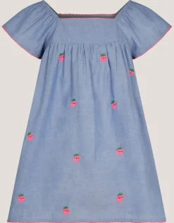 Accessorize Strawberry Chambray Smock Dress Blue