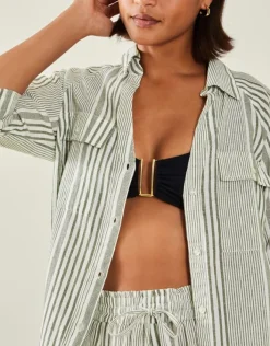 Accessorize Stripe Beach Shirt Green