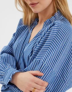 Accessorize Stripe Frill Blouson Blouse Blue