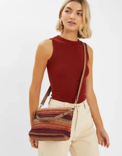 Accessorize Stripe Raffia Cross-Body Bag