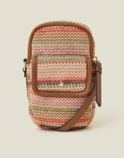 Accessorize Stripe Raffia Cross-Body Phone Bag
