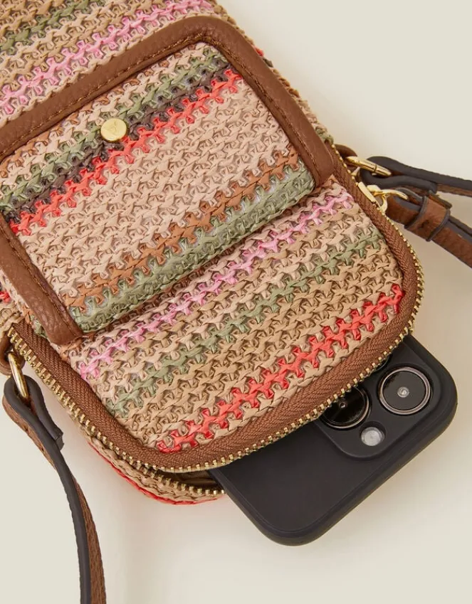 Accessorize Stripe Raffia Cross-Body Phone Bag
